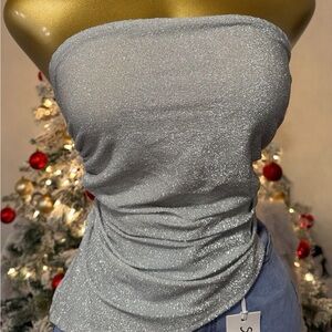 Trendy Boutique Silver Strapless Top